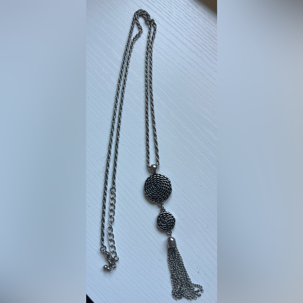 Silver tassel necklace adjustable